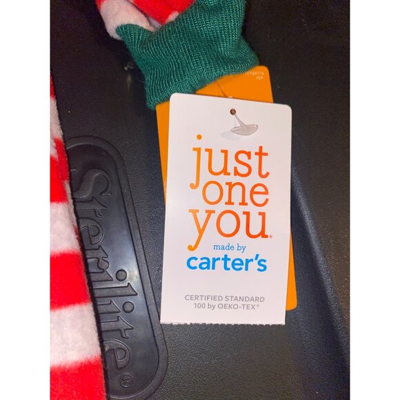 Carter's Fleece Striped Christmas Reindeer Footed Sleeper Romper Newborn - Picture 6 of 8